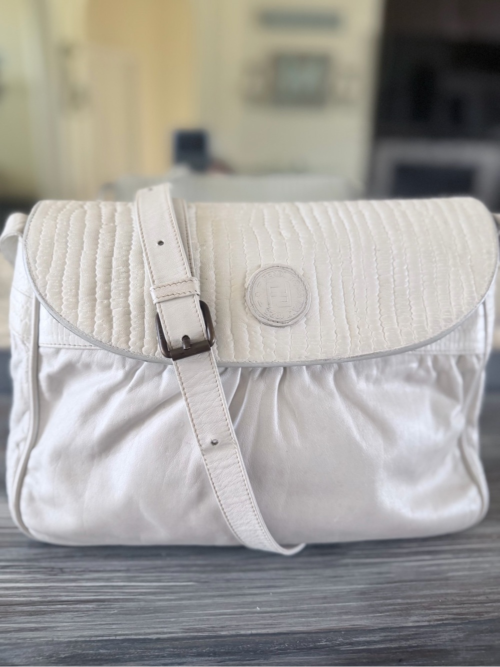 FENDI Chef FF Zucca Leather Ruched Textured Shoulder or Crossbody Bag w Dust-bag - Picture 5 of 16